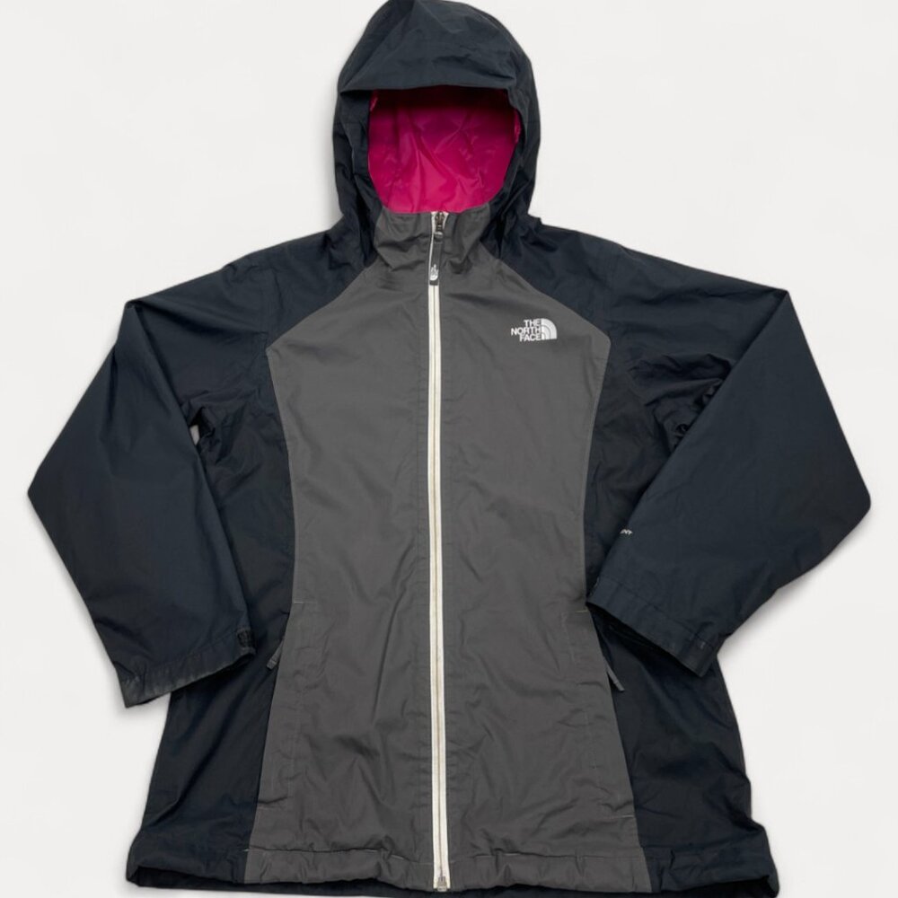 The North Face Black Gray hooded Dryvent Windbreaker Jacket Girls Youth XL 18
